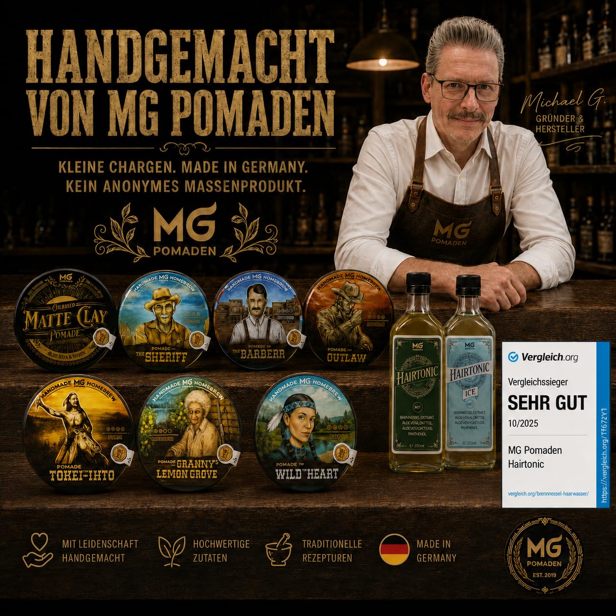 MG Pomade MATTE CLAY – glinka do włosów, mat, mocne utrwalenie | Pomada na bazie oleju z kofeiną i aloesem; odporna na wodę, do poprawiania fryzury i testowana dermatologiczni