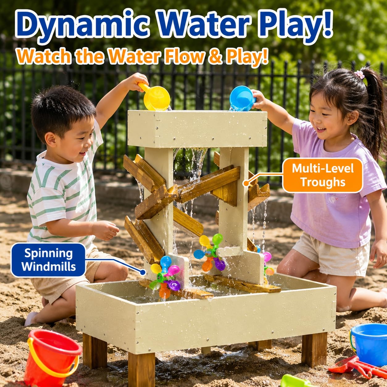 Kinder Sandspielzeug Set Eimer Schaufel Förmchen Lerneffekt Motorikförderung für Kleinkinder Spielen, Windmühlen-Wassertank