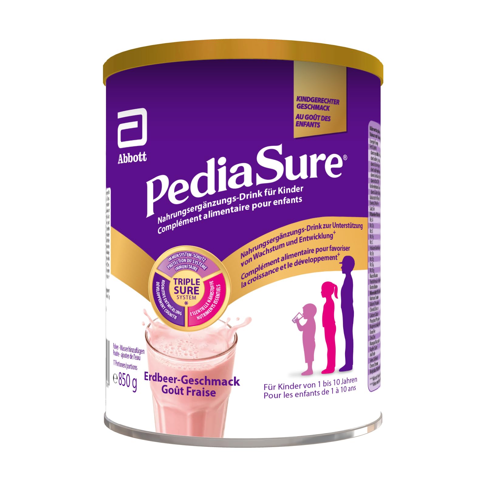 PediaSure Shake Fraise - Complément alimentaire pour enfants - Shake contenant multivitamines et minéraux, des protéines et des oméga 3 et 6 - À partir de 1 an - 1 x 850 g