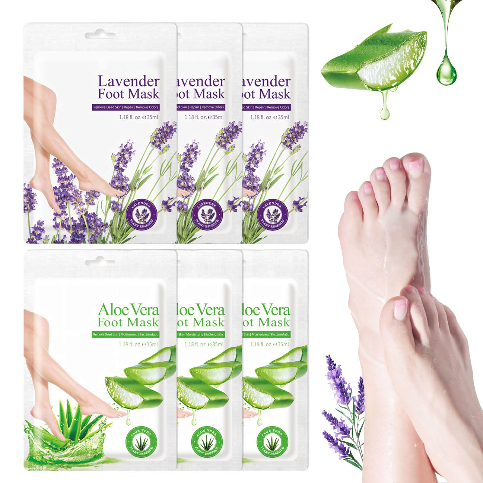 Masque Pieds, masque pieds Très Secs et Abîmés, 6 Paires Masques Pied Peeling Exfoliant pour Nourrissant Callosités, Crevasses et Pied Secs, Rendre la Peau Plus Lisse