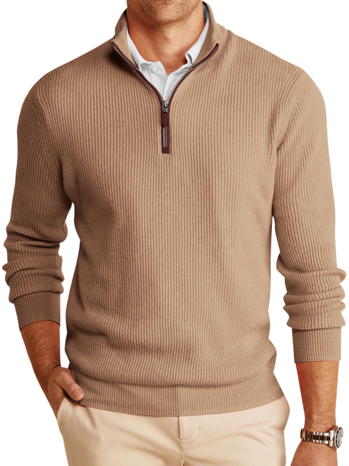 Runcati Men's Quarter-Zip Pullover Sweater Mock Neck Winter Polo Sweaters