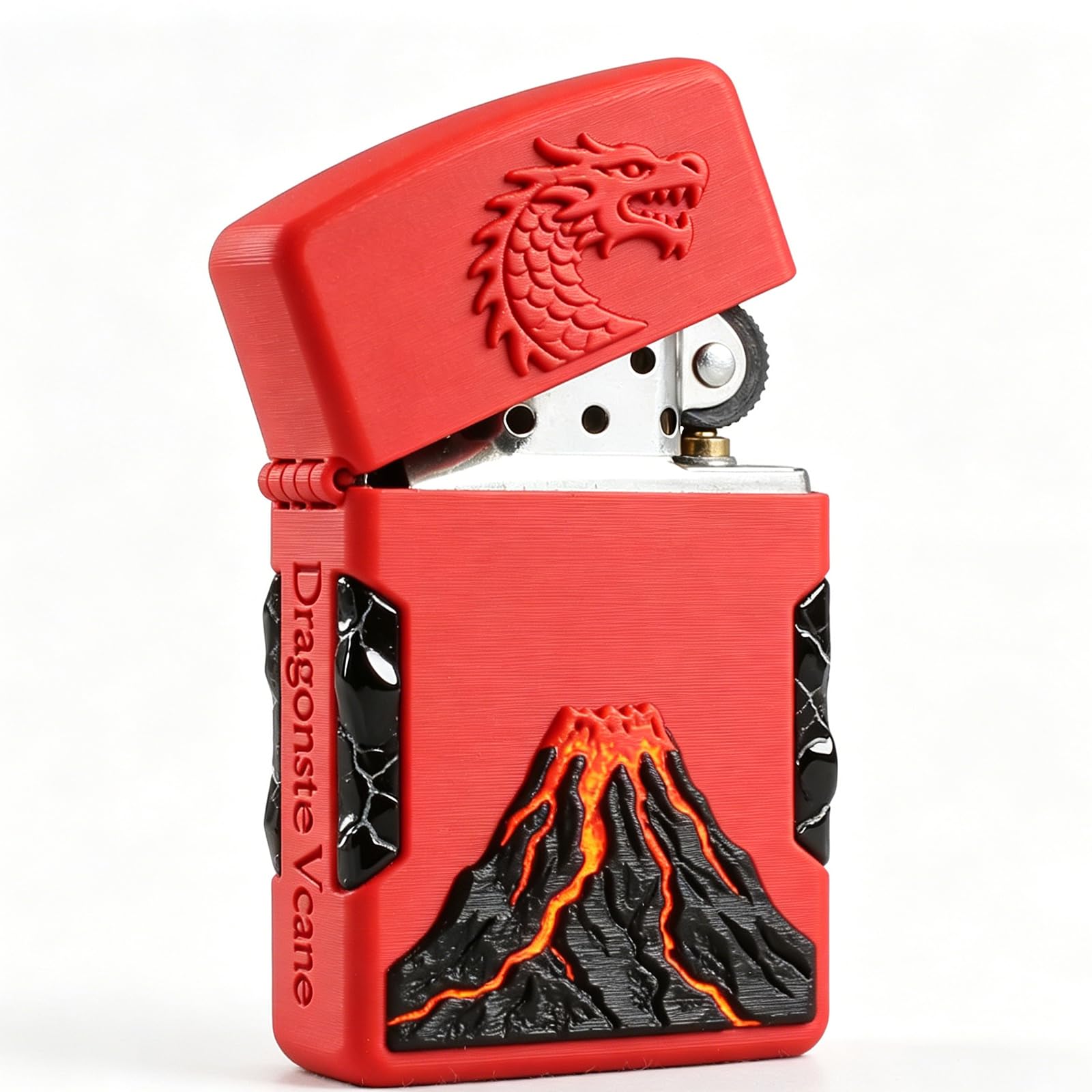 Retro Volcano Dragon Carving Kerosene Lighter Reusable Flip Top Fire Lighter With Windproof Holes for Camping Hiking (C)
