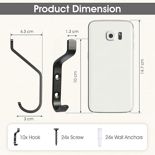 Miniatura 10 de GlazieVault Perchero de pared de acero inoxidable (paquete de 2) - Ganchos resistentes para sombrero, toalla, batas, chaqueta, ropa, baño, colgador
