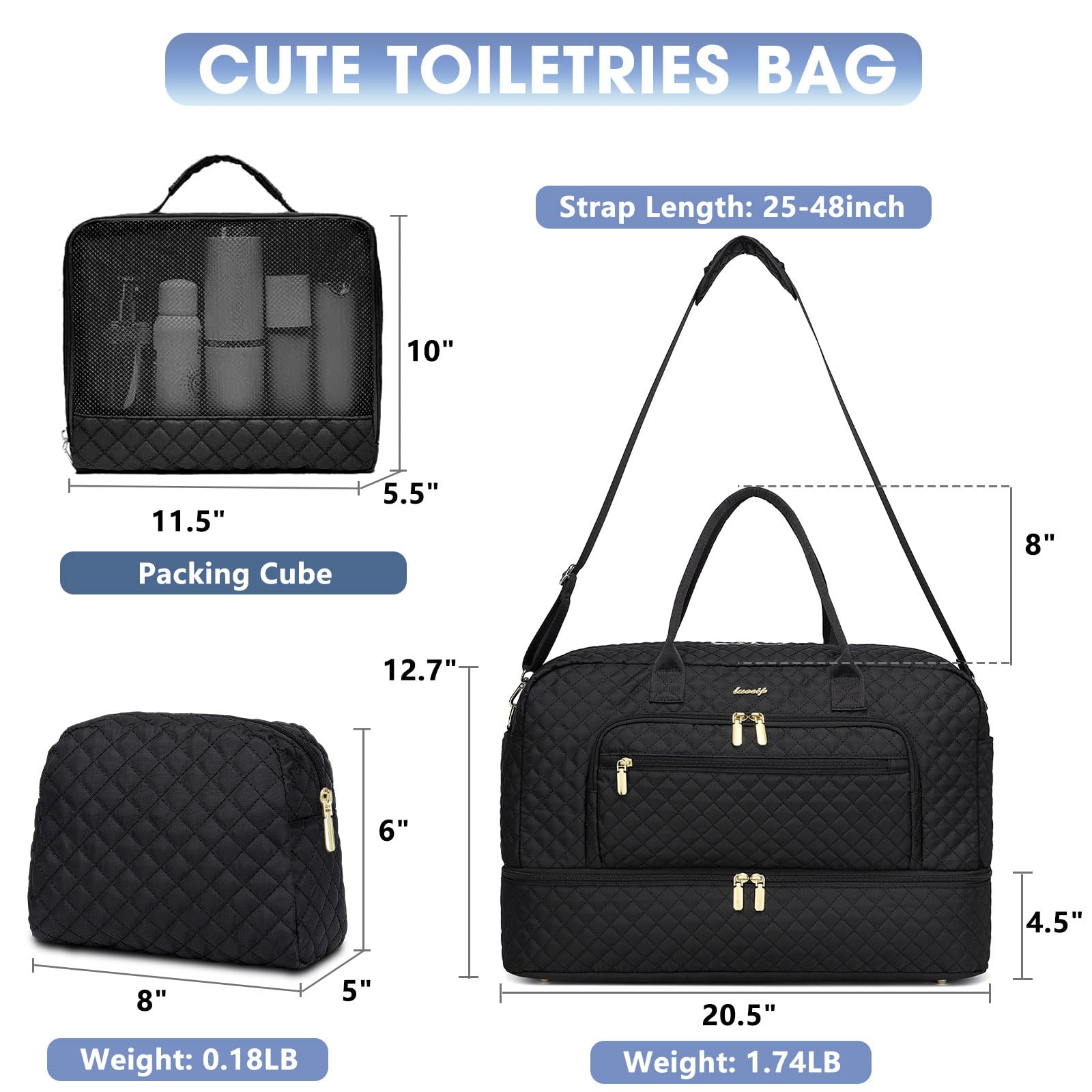 Large Women's Travel Duffel, Weekender with Shoe Compartment, Carry On Overnight Bag, Gym Duffel with Wet Pocket, Hospital Bags Set view 2