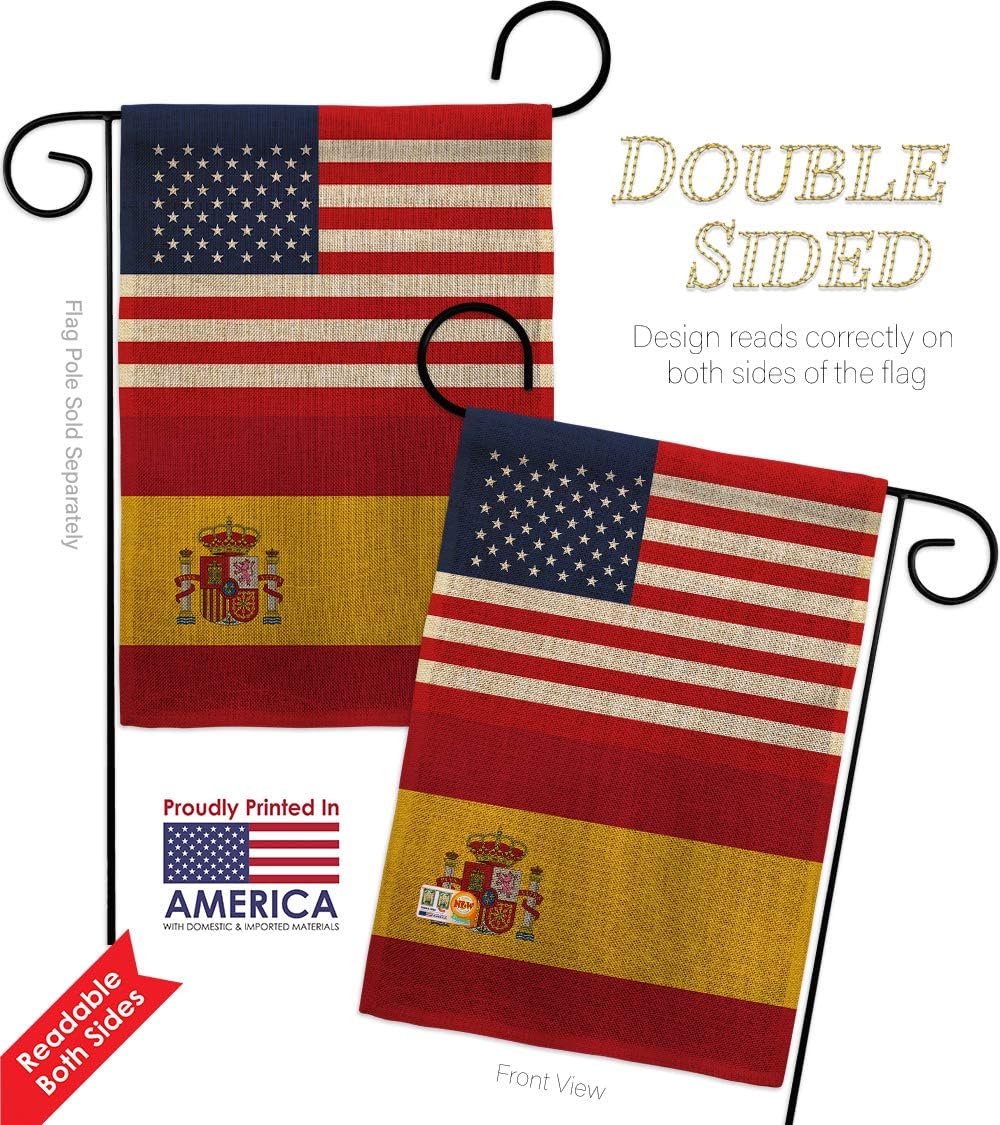 Spain US Friendship Burlap Burlap Garden Flag Regional USA American Alliance World Country Particular Area Small Decorative Gift Yard House Banner Double-Sided Made In 13 X 18.5