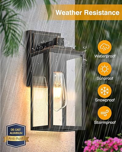 Miniatura 4 de VIANIS Paquete de 2 luces de porche para exteriores, apliques de pared al aire libre, faroles negros impermeables para porche delantero, luces de