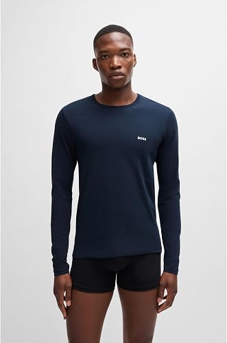 BOSS Mens Long Sleeve Logo T-Shirt 3 Pack Cotton White/Navy/Black 990 L - 2