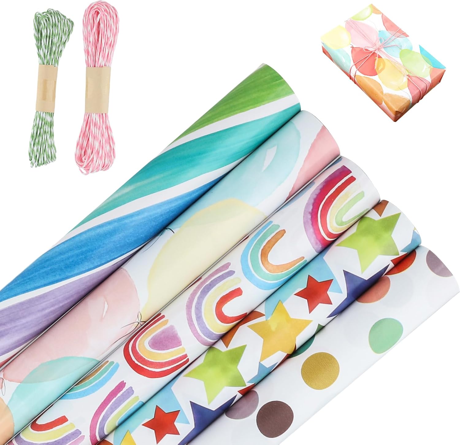 Wrapping Paper Rolls,5 Rolls 43cm x 3M Gift Wrapping Paper,Happy