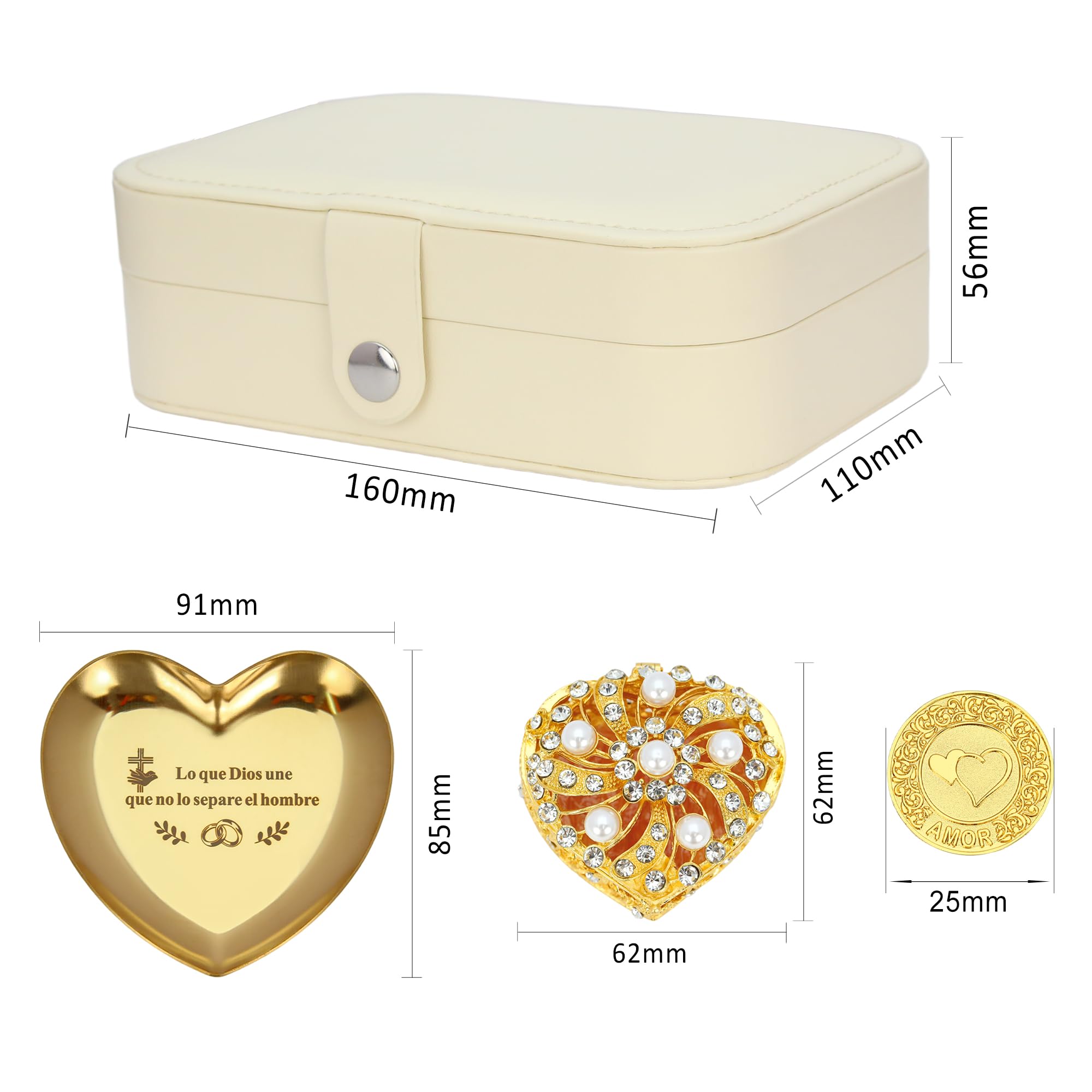 TINGKU - Arras para Boda Católica monedas de boda cristianas, 13 bendiciones únicas, recuerdos de matrimonio significativos caja de cuero Conjunto de monedas de boda española, monedas de oro PLD