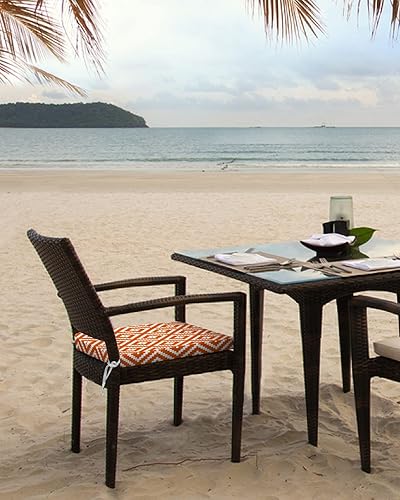 Miniatura 4 de LBCASA Paquete de 4 fundas de cojín para sillas de exterior, impermeables, geométricas naranjas, fundas protectoras de muebles de arte abstracto