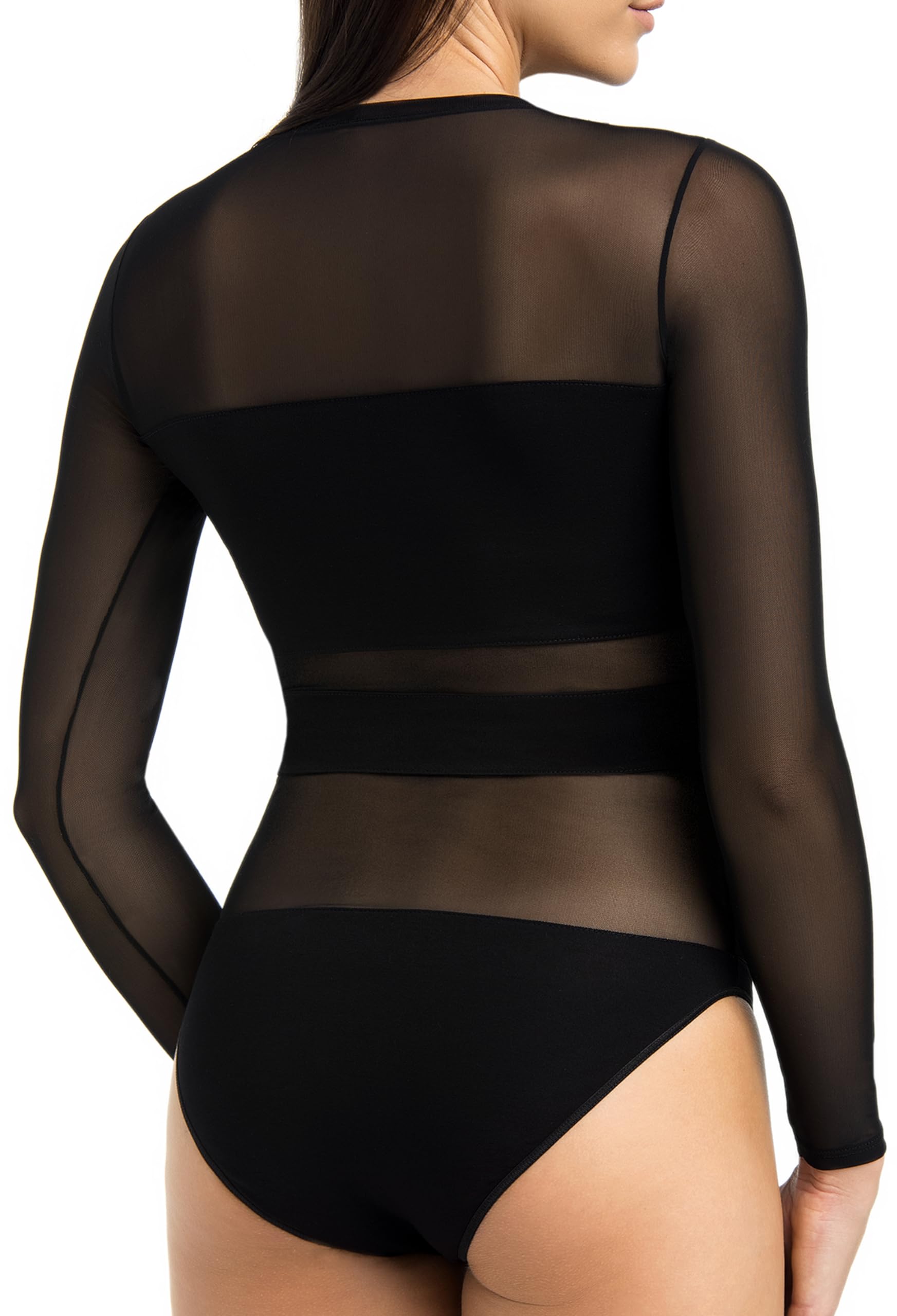 Teyli Body Donna a Maniche Lunghe – Con Inserti in Rete – Body Trasparente e Sensuale per Occasioni Speciali.