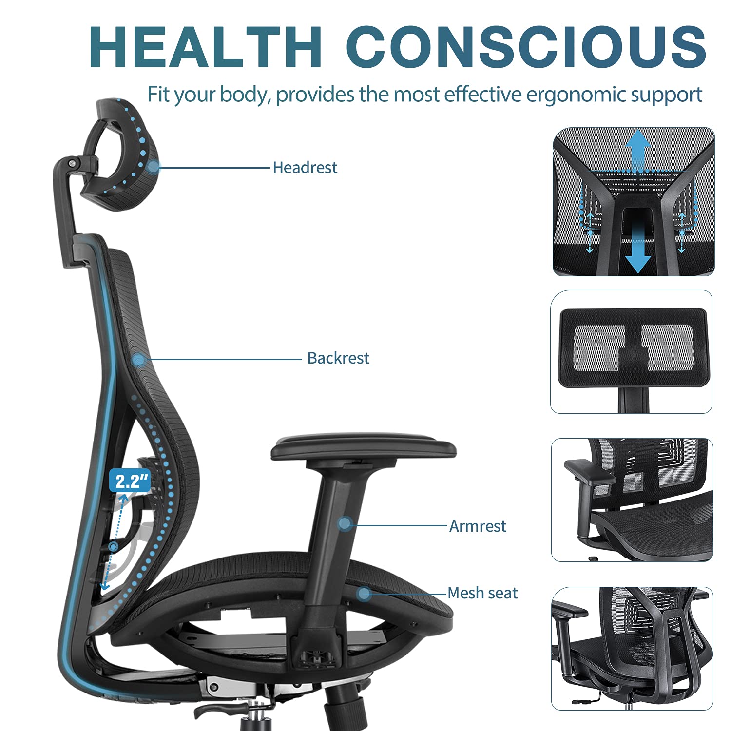 SUNNOW Ergonomic Office Chair, Mesh Desk Chair with Adjustable Lumbar