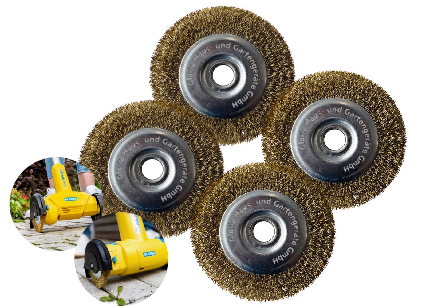 GLORIA WeedBrush 230V | Elektrische Fugenbürste im Profi-Set mit 5 Stahldrahtbürsten | Fugenreiniger & Unkrautentferner für große Flächen | Entfernt Moos, Schmutz & Unkraut ohne Chemie