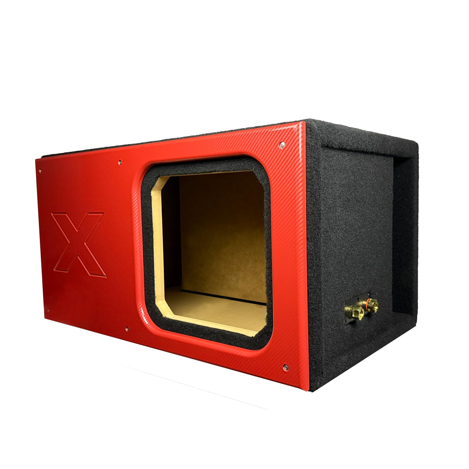 Atrend Made in The USA 12" Enclosure for Kicker Solo X with Red Carbon Fiber Pattern Faceplate | 1" MDF, 3.0 ft³ Ported, Tuned to 31Hz