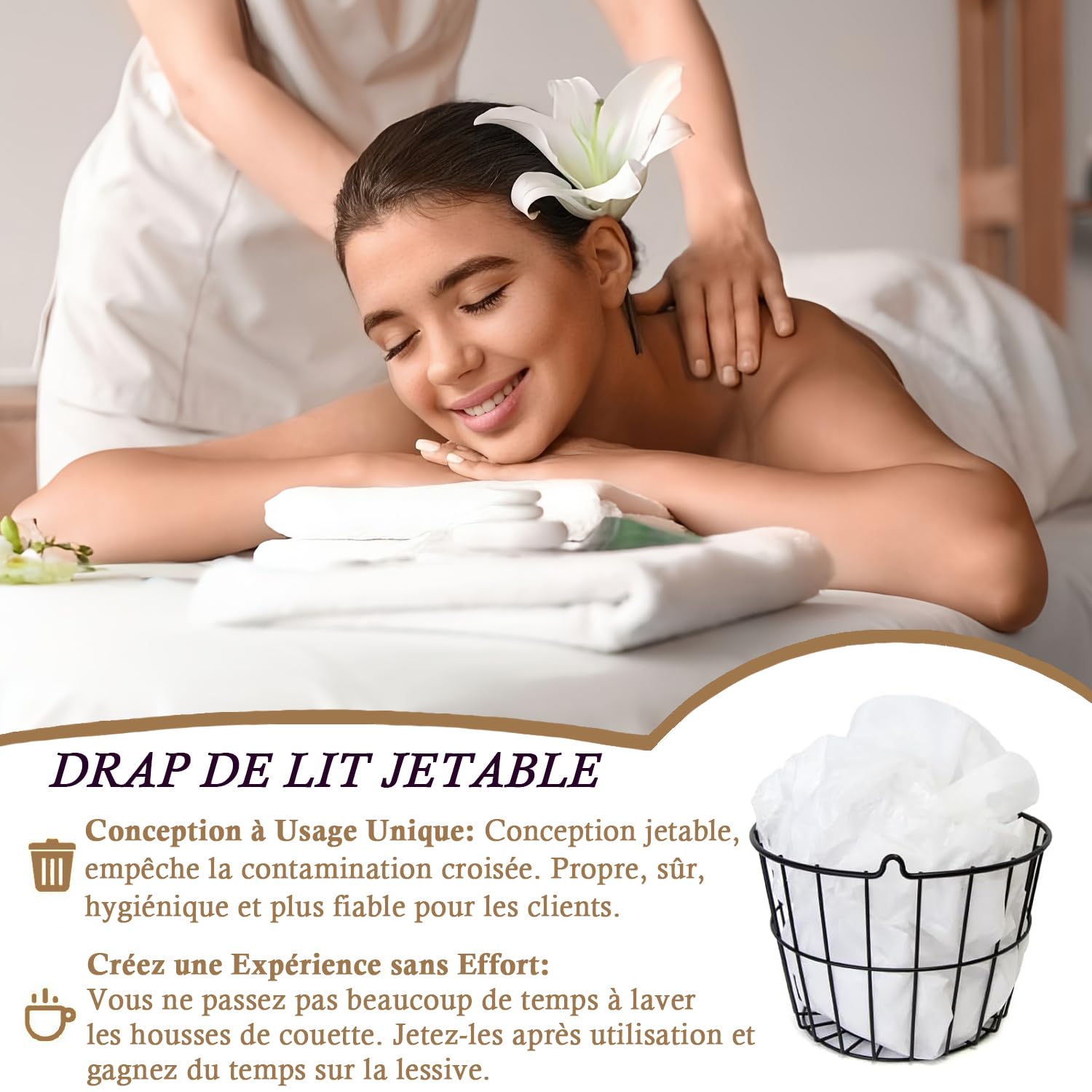 Lot de 100 Drap Jetable Non Tissé 80x180cm pour Table de Massage SPA Salon Tatouage Hôpital Blanc