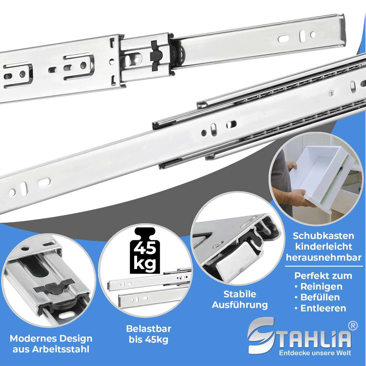 Set of 2 drawer rails, drawer slides, full extension - Image 2