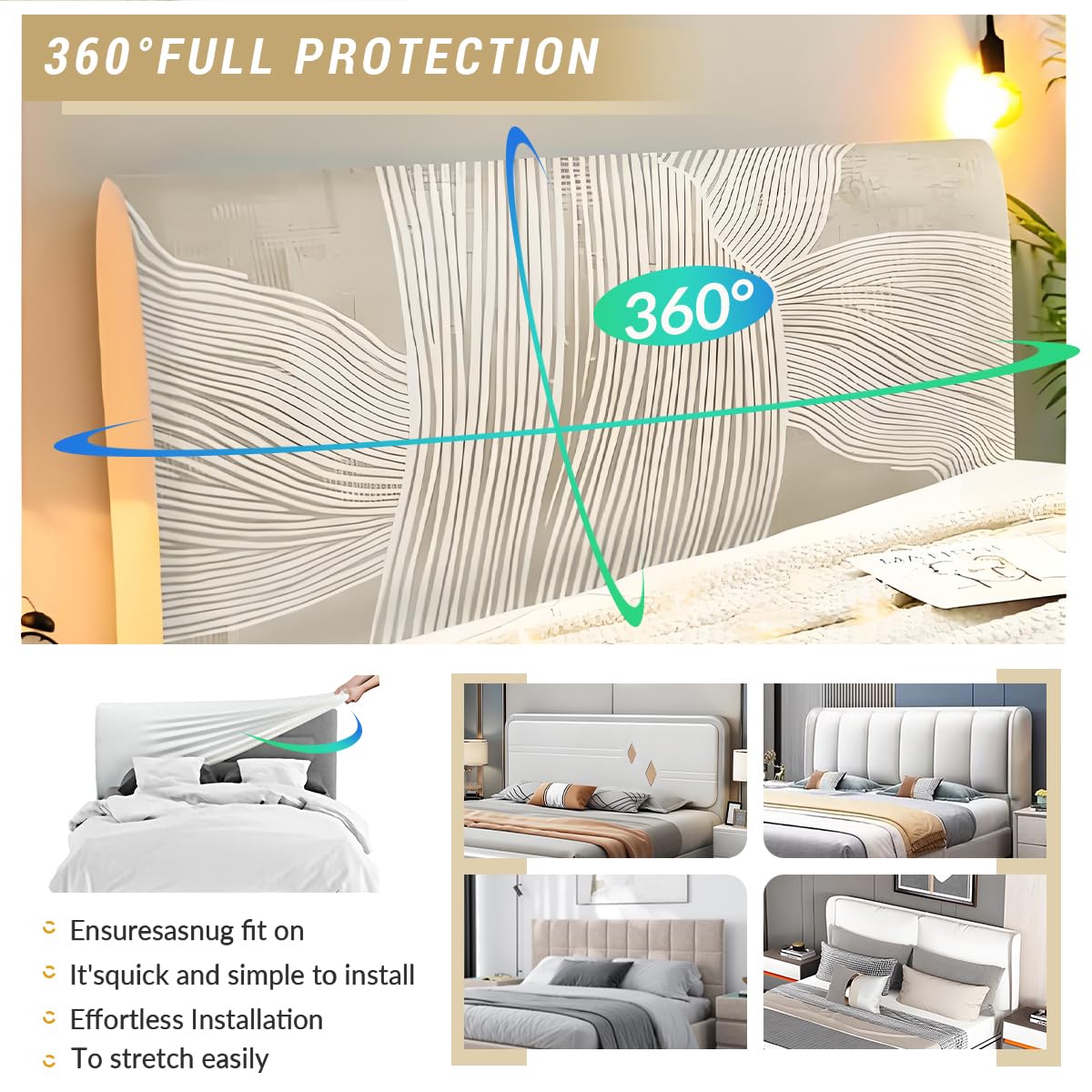 Copri Testata Letto Matrimoniale, Semplice Beige Copri Testiera Letto, Elasticità Testiera Letto 360° Protezione Letto,170-190 cm, Lavabile Testata Matrimoniale