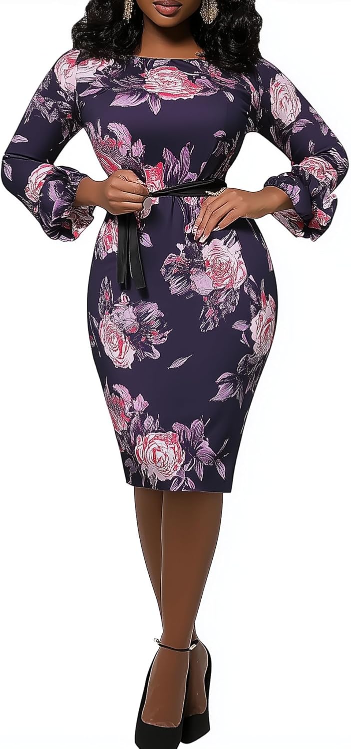 Xinlees Women's Elegant Dresses Sexy Bodycon Long Sleeve Pencil Business Dresses - Image 4