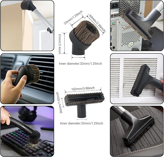 EZ SPARES 1 1/4 inch 32mm Universal Vacuum Cleaner Euro Floor Brush Head Brush Attachment for Floor and Carpet Combo Tool New Designed to Fit Hoover, Eureka, Rainbow,Shop VAC (Brush kit)