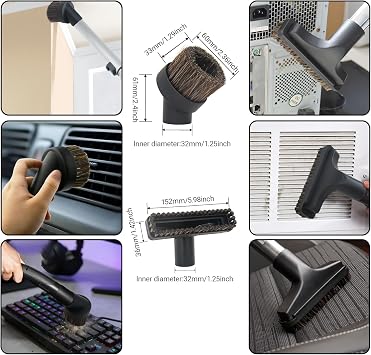 EZ SPARES 1 1/4 inch 32mm Universal Vacuum Cleaner Euro Floor Brush Head Brush Attachment for Floor and Carpet Combo Tool New Designed to Fit Hoover, Eureka, Rainbow,Shop VAC (Brush kit)