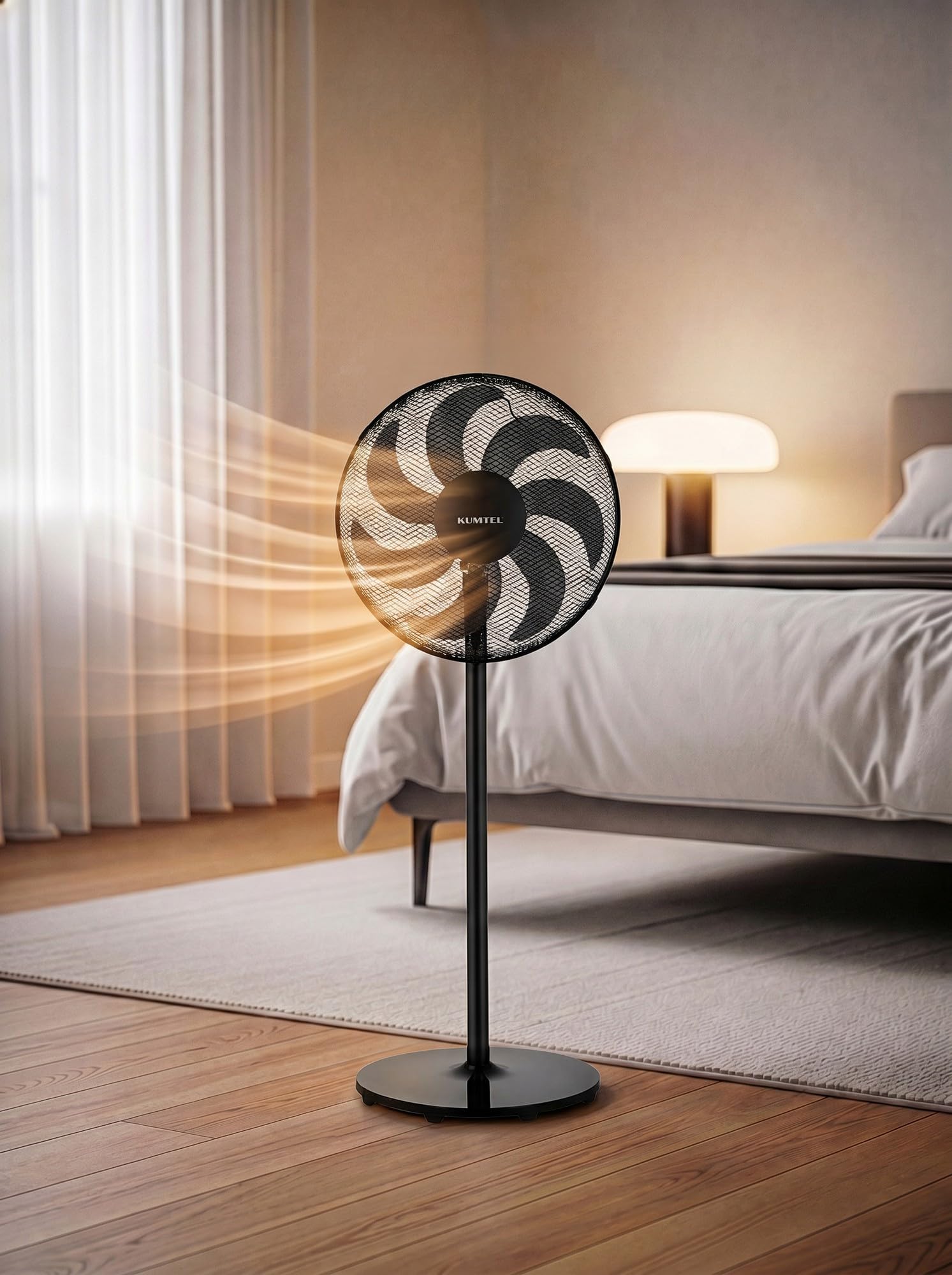 Opviq Kumtel Ventilateur Puissant Noir 50W 130cm Réglable en Hauteur 7 Pales 3 Vitesses Silencieux Moteur en Cuivre Efficace