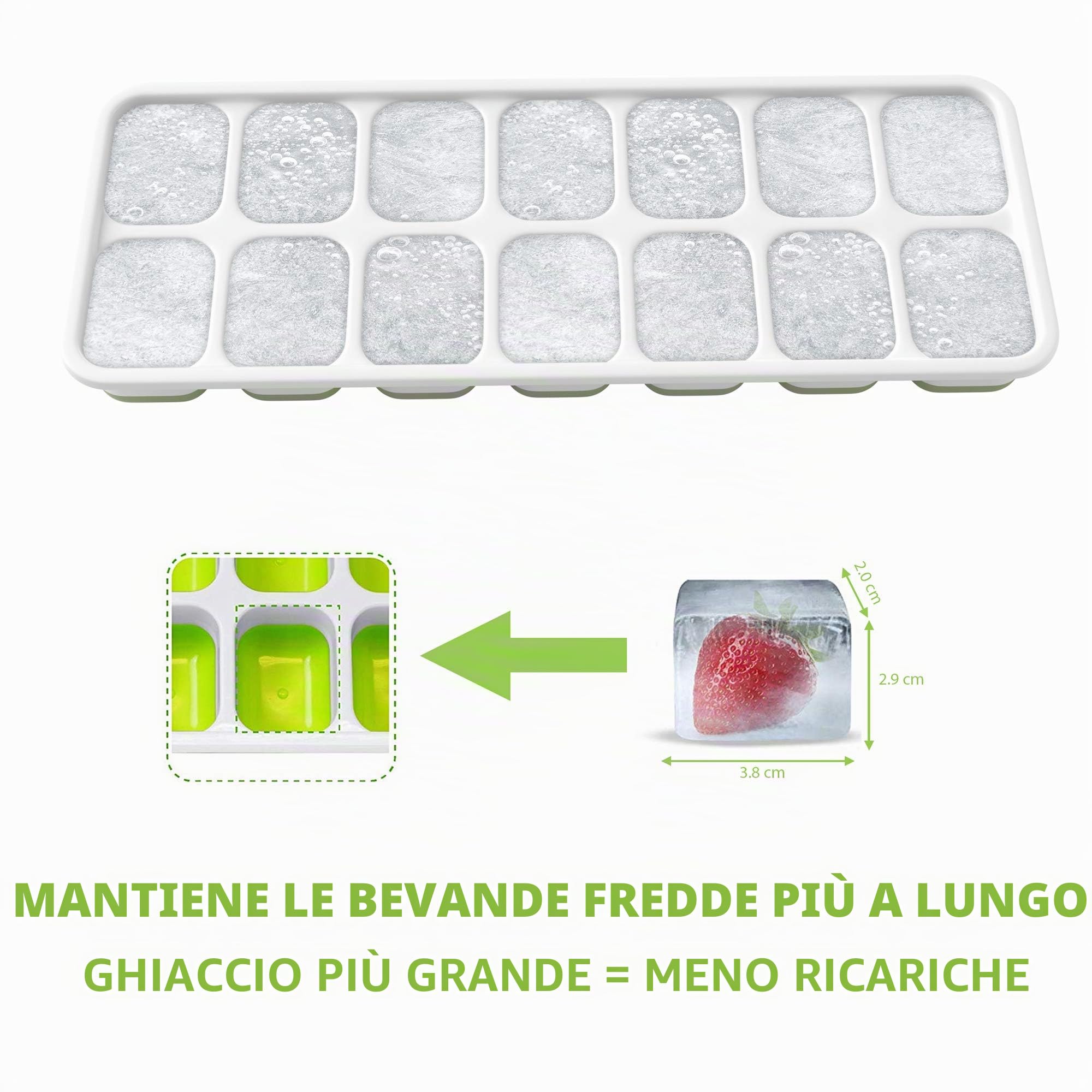 Vassoio per Cubetti di Ghiaccio Oliver's Kitchen - Set 4 Stampi per Ghiaccio – Base Flessibile – Salva Spazio grazie ai Coperchi Impilabili – Lavabili in Lavastoviglie – Stampi in Silicone senza BPA