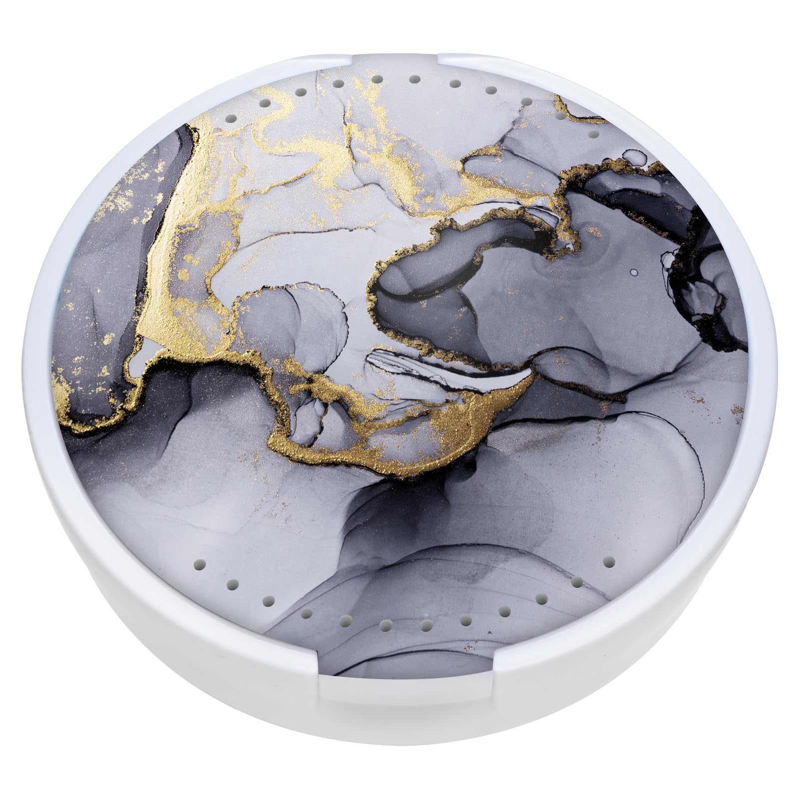 TIHYWR Retainer Case, Denture & Orthodontic Aligner Case With Mirror & Ventilation,Gray Marble