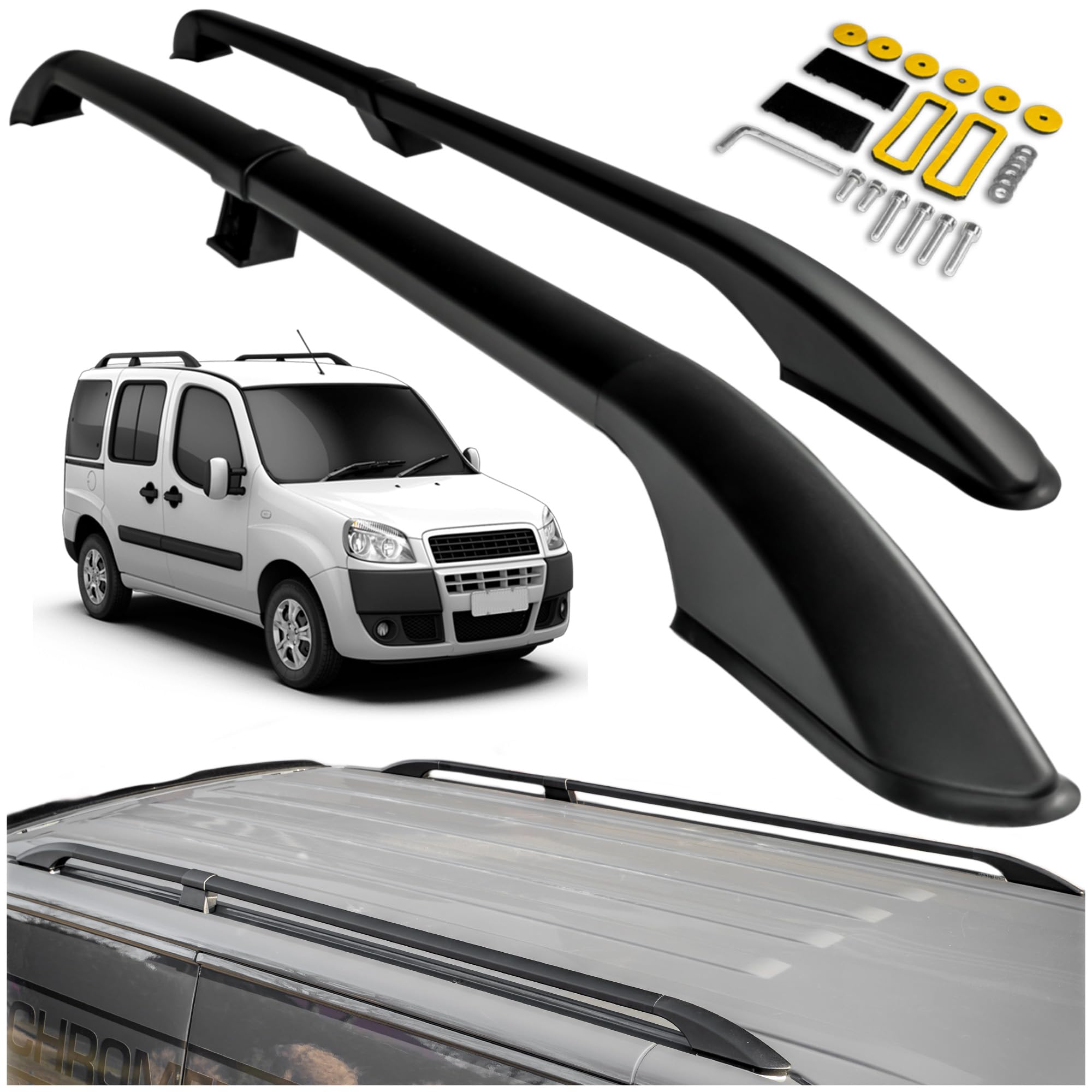CHROMEMASTER | Compatibili con Fiat Doblo Long 2001-2010 | Barre Trasversali da Tetto, Mancorrenti sul Tetto | Sono Utilizzate per il Montaggio di Portapacchi, Box da Tetto o Portabiciclette
