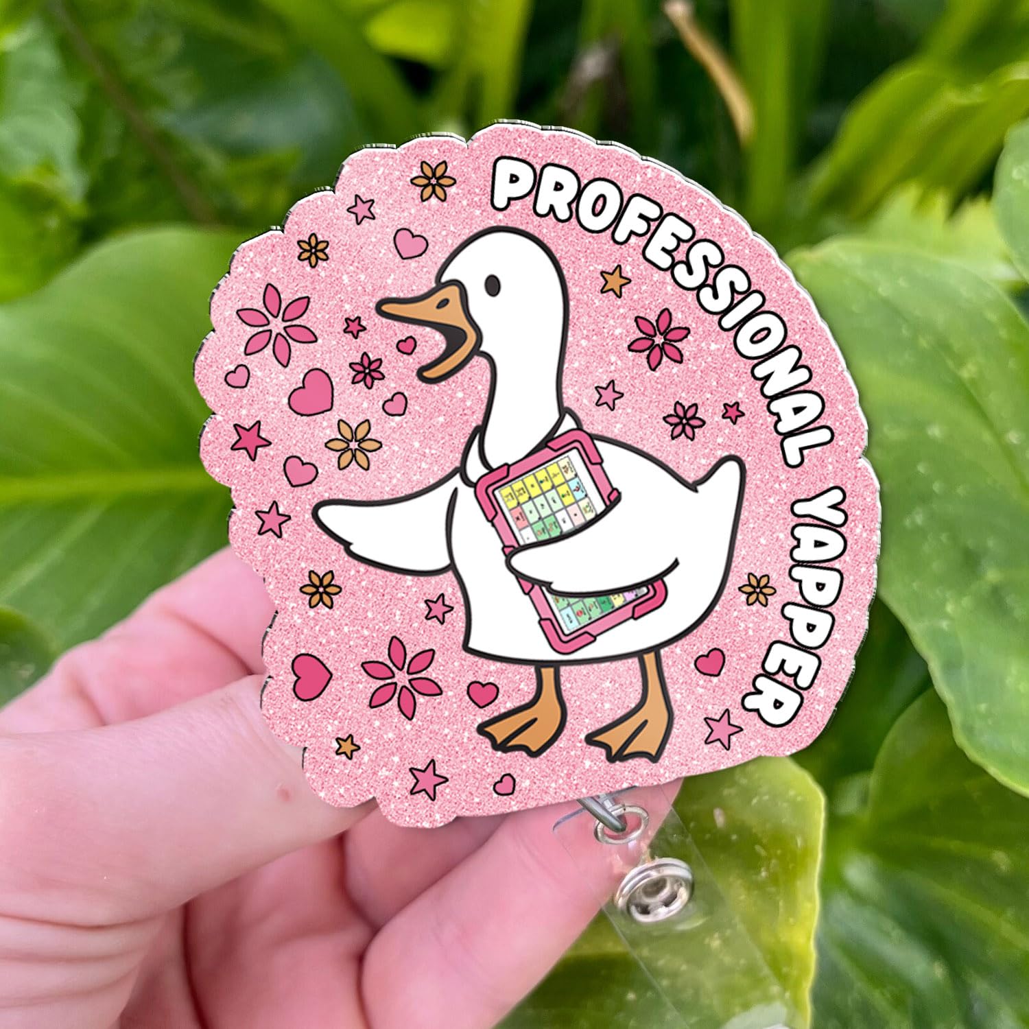 Funny SLP Badge Reel– Retractable Cute Silly Goose Professional Yapper Badge Holder with Aligator Clip, Speech Therapy Gifts for Speech Teacher, SLPA, AAC Specialist, Speech Pathologist