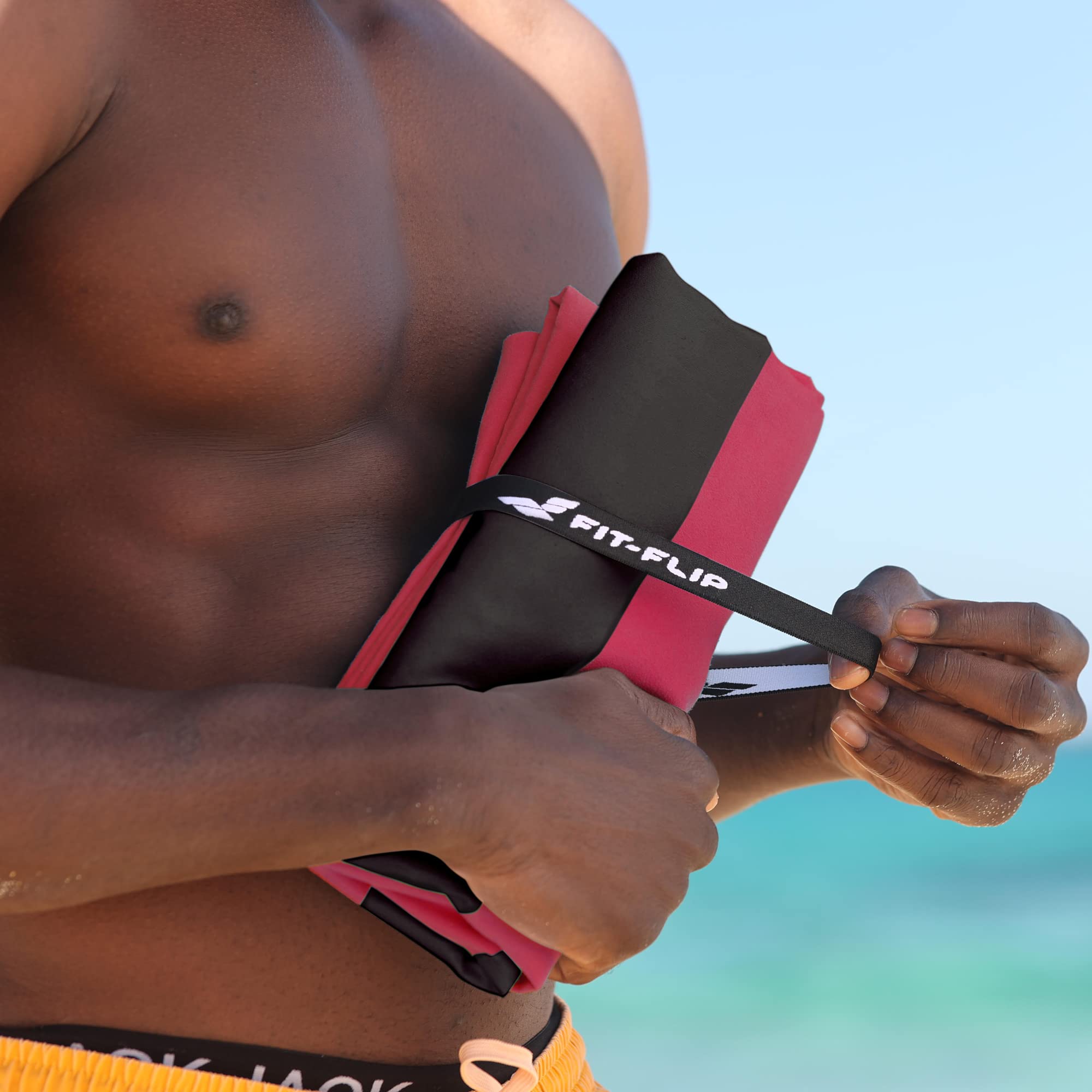 Fit-Flip Telo Mare microfibra – leggero, fine e ad asciugatura rapida - Asciugamano Microfibra Grande Telo Mare XXL - 100% riciclato - rigato rosso bordeaux-grigio scuro 200cmx90cm