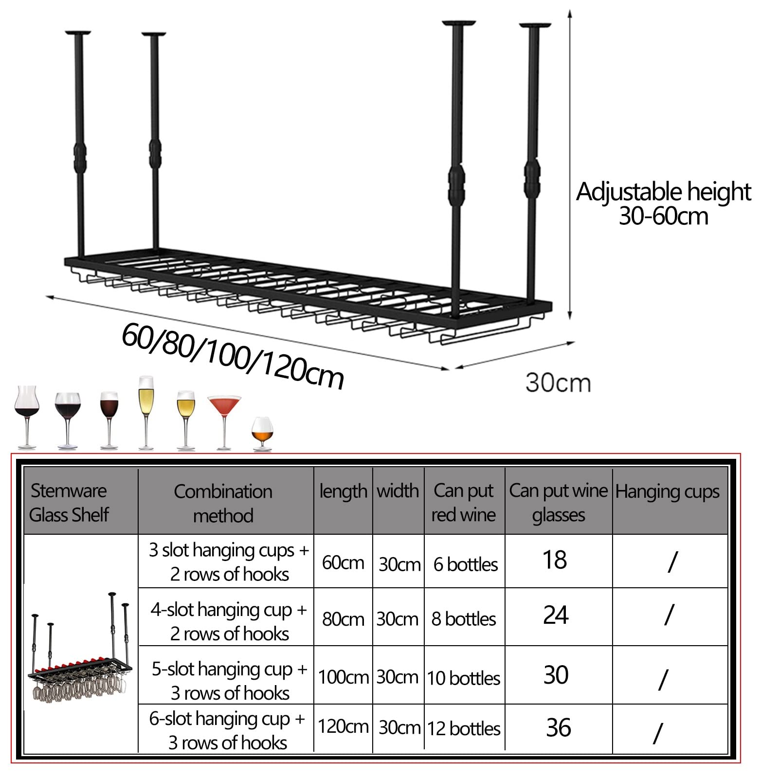 Wine racBGCjustable Metal Wine Glass Holder Rack for Under Cabinet - Upside Down Wine Cups Storage - C Wine Bottle Organizer