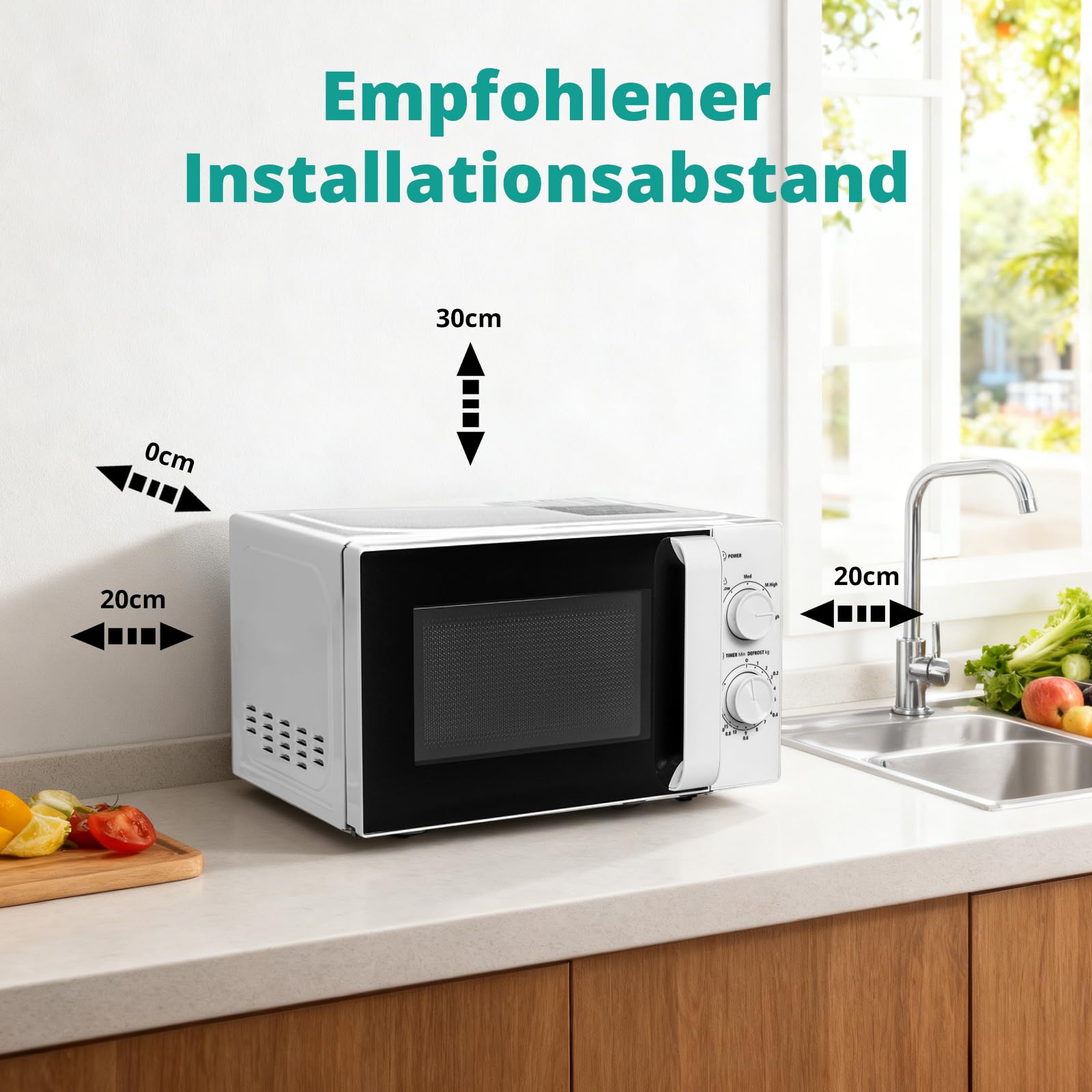 SMETA Mikrowelle 20L, Mikrowelle Klein 700W, 5 Leistungsstufen, Auftaufunktion nach Zeit und Gewicht, mechanische Steuerung, Solo mikrowellen mit 360°Drehteller Ø255 mm, für Küche und Büro, Weiß