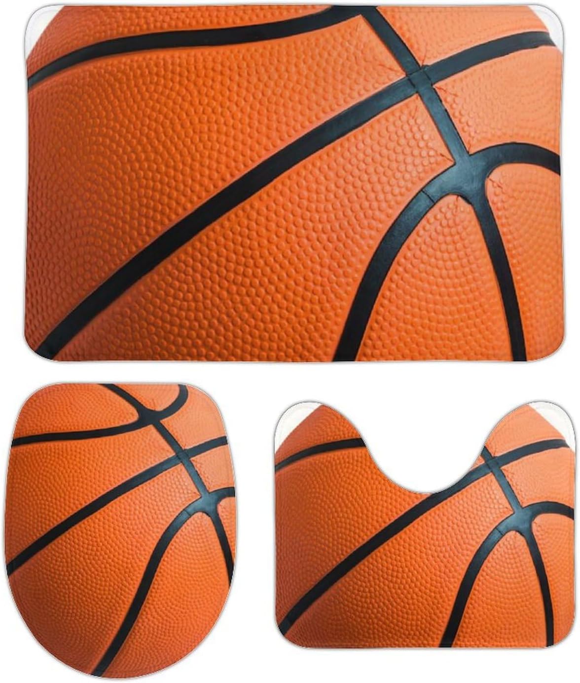 Basketball Bathroom Rugs Set Toilet Mat Set 3 Piece Absorbent Washable Toilet Cover U Shaped Toilet Mat for Basketball Room Decor Accessories 20"x32"
