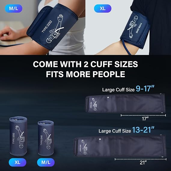 Blood Pressure Monitor for Home Use,Automatic Upper Arm Blood Pressure Machine with 3x199 readout,5.4 inch LED Large Screen,Adjustable Two Cuff 9/17 or 13/21 inches XL Cuff