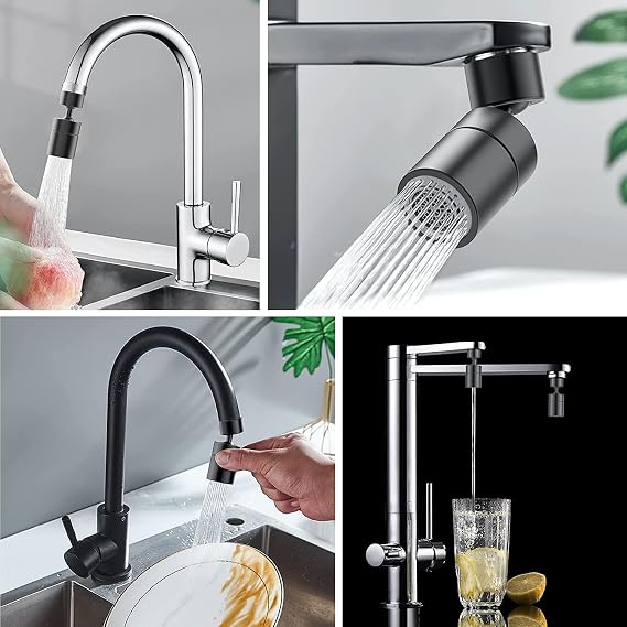 Kitchen Sink Tap Spray Head,360 Degree Faucet Aerators Splash Proof Spout with 2 Functions Modes Universal Adapter Attachment Replaceement End Diffuser Spout Bubbler Head Tap Accessories(Black)
