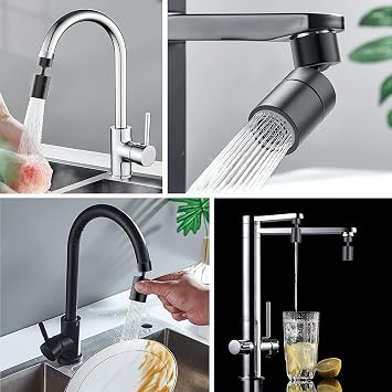Kitchen Sink Tap Spray Head,360 Degree Faucet Aerators Splash Proof Spout with 2 Functions Modes Universal Adapter Attachment Replaceement End Diffuser Spout Bubbler Head Tap Accessories(Black)