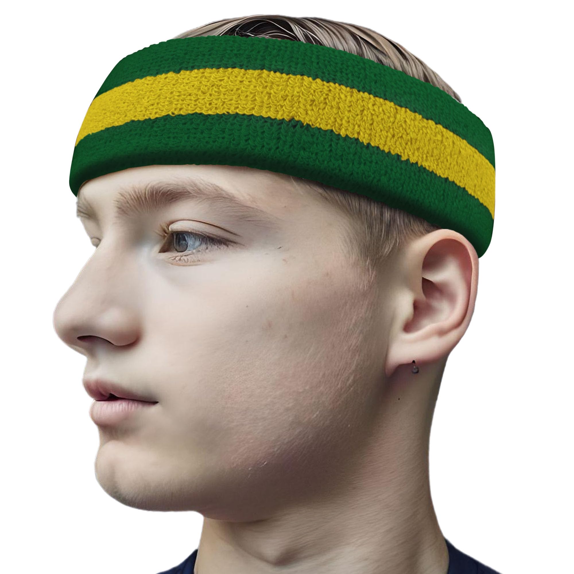 Couver 3 Striped Large Thick Wide Basketball Headband pro[1 Piece] (Green / Yellow / Green)-image-36