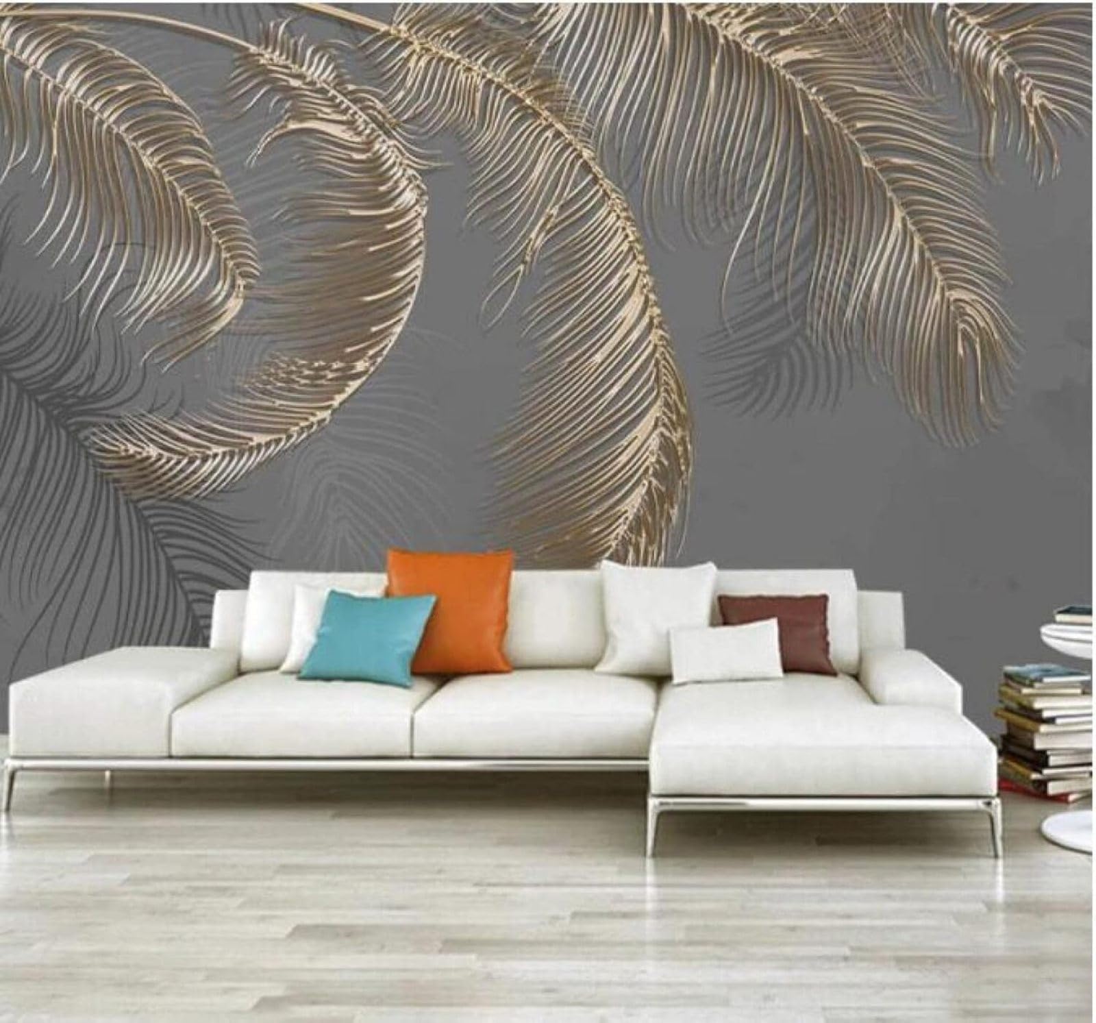 XLMING Minimalist Abstract Gold Feathers Art 3D Wallpaper Luxury Home Dining Decor Paste Sofa Living Room The Wall for Bedroom Mural-400cm×280cm