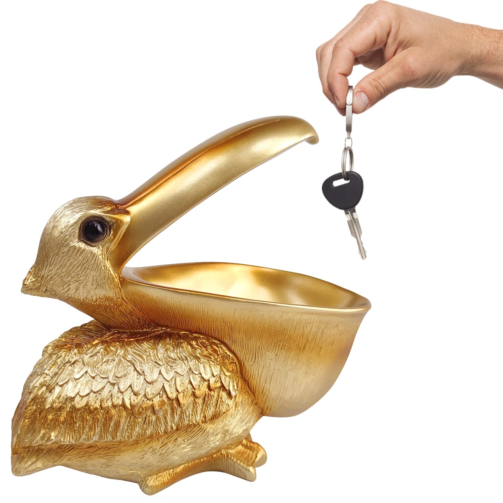 SanQing Pelican Bowl Creative Resin Statues Pelican Birds Statues Toucan Figurines Entrance Candy Keys Bowl Storage Basket Decor Ornament for Table Home Bar Office (Gold)