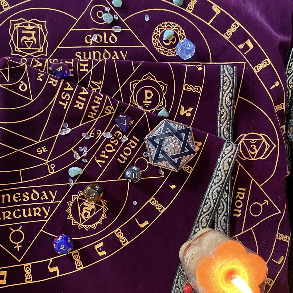 ユニバーサルウェイトタロット 大判 58cm×58cm ゴールドウェビングエッジタロットカードテーブルクロス パープル 紫 振り子占い オラクルカード  占い師 マット ブラック金字版 箱ブラック - Universal