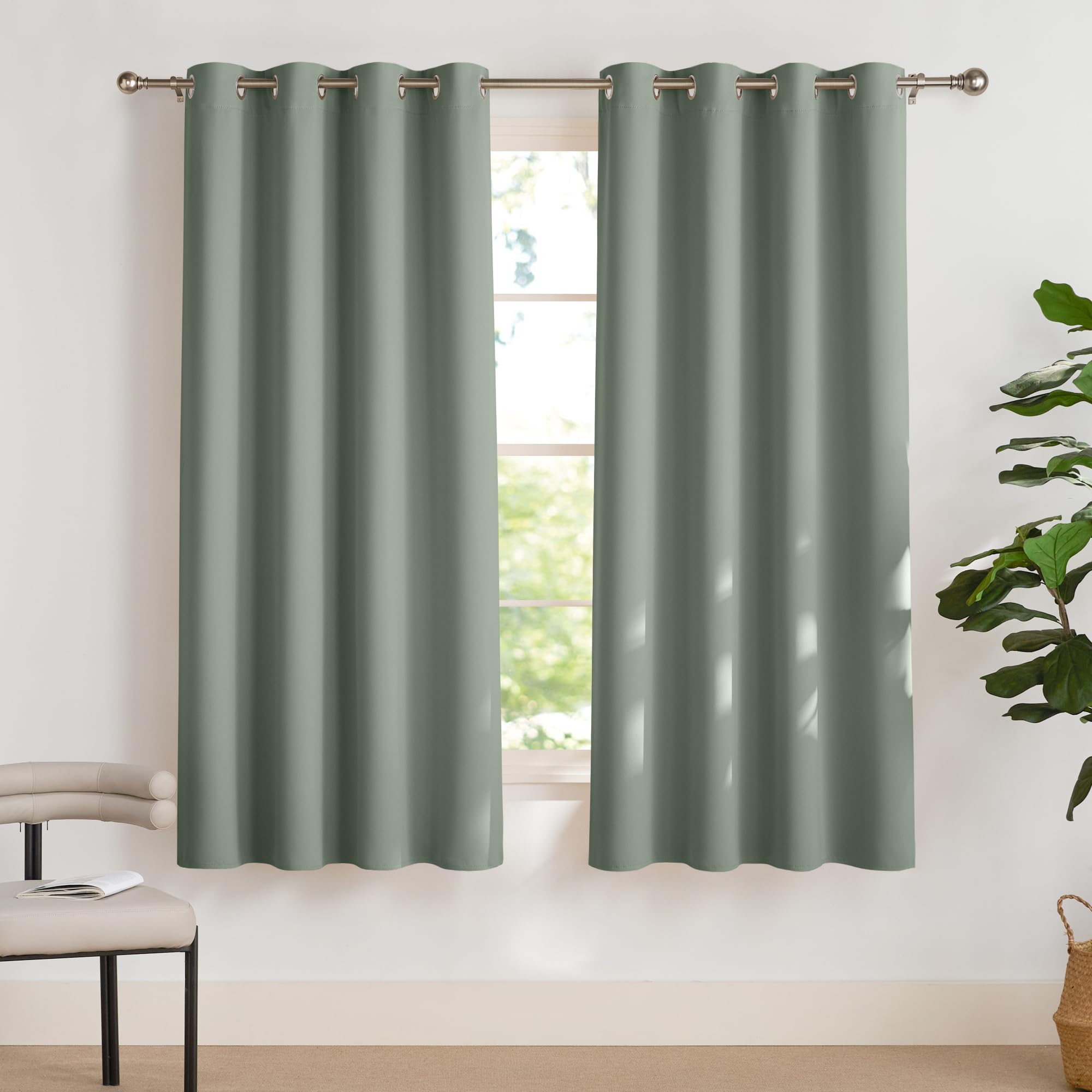 PONY DANCE Tenda Termica Isolante per Salotto 2 Pezzi L 140 x A 160 cm Tende Oscuranti per Interni Decorazione Cameretta Bambina Curtains Soggiorno con Anelli, Verde Salvia