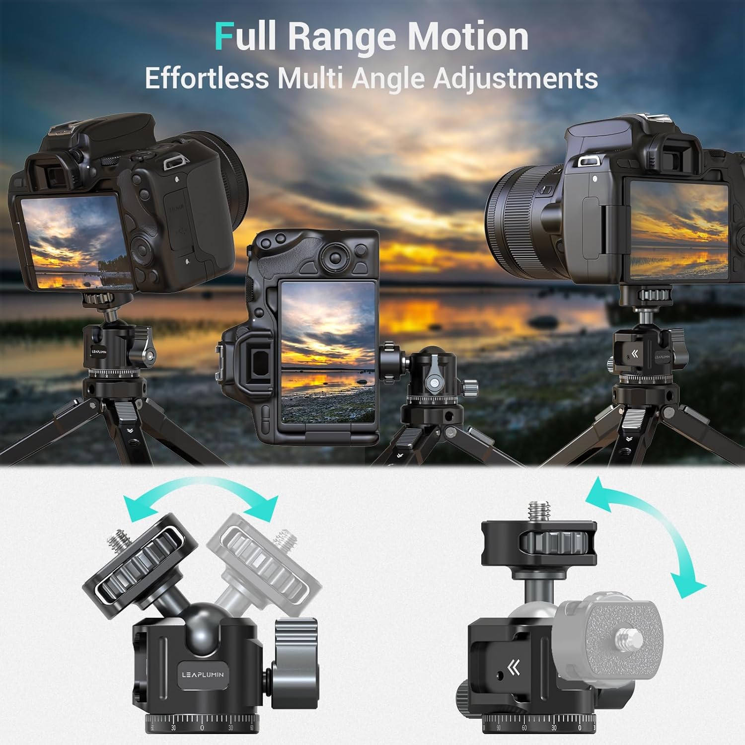 Ball Head for Phone Mount,Aluminum Ball Head with Cold Shoe,360°Panoramic Rotating Mount Base Adapter with 1/4” Screw for Phone Mount/Tablet Mount-Max Load 2.5kg/5.5lb - Image 3