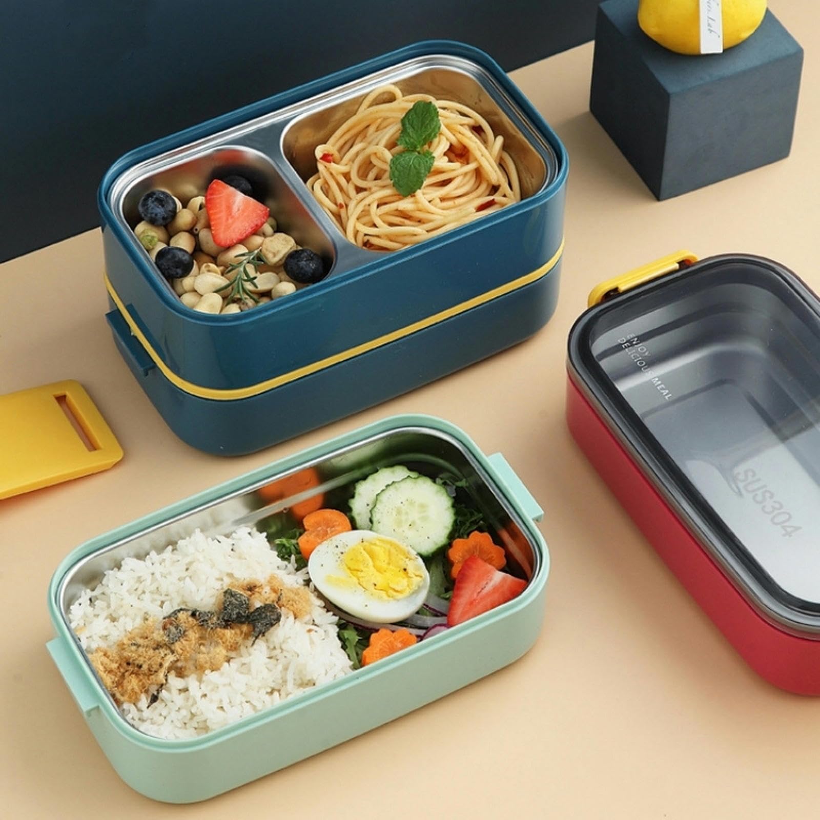 NOGRAX Boite Repas Boîte À Lunch En Acier Inoxydable Pour Adultes Kids School Office 1/2 Couches-Bleu 304-2