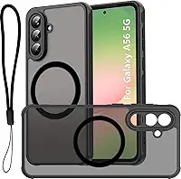 USTIYA Magnética Capa para Samsung Galaxy A56 5G Case Matte Acrílico Uso Resistente Protetora de Câmera Capinha Acessórios para Celular com Cordão Preto FGCX