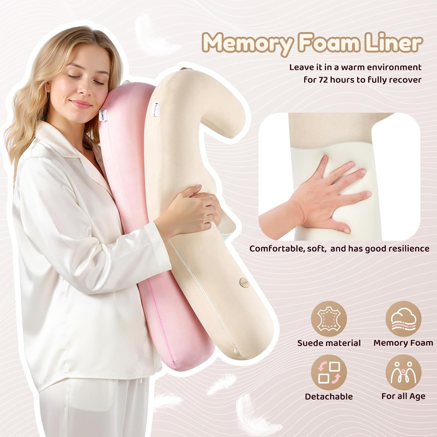 FLORICH Memory Foam Kids Travel Pillow, Car Sleeping Pillow, F-Shape Car Pillows for Adults and Children, Traveling Car Pillow for Kids with Removable Pillowcase (Beige)