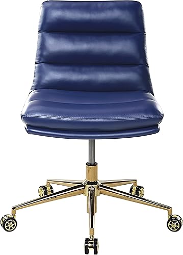 Miniatura 6 de OSP Home Furnishings Legacy Mid-Century - Silla de oficina acolchada moderna con giro de 360 grados, piel sintética azul marino de lujo con base