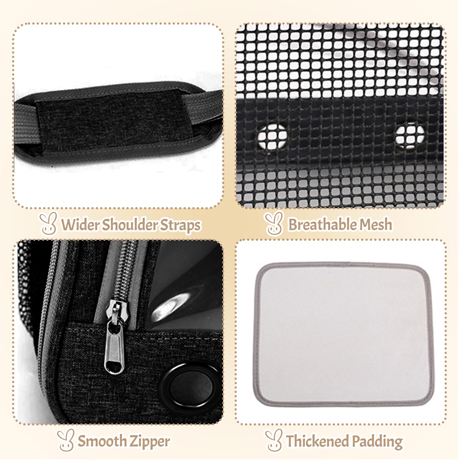 Bolsa de Transporte de Animales pequeños, 35 * 25 * 23cm Bolsa de Viaje saliente para Mascotas, Portador de Conejillos de Indias portátil con Malla Transpirable para pájaro, Rata,Negro