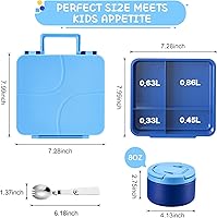 Vista 6 de MAXSO Set de Lonchera Bento para Niños con Termo de Sopa de 8 oz, Contenedor de Comida Caliente a Prueba de Fugas con 4 Compartimentos, Frasco