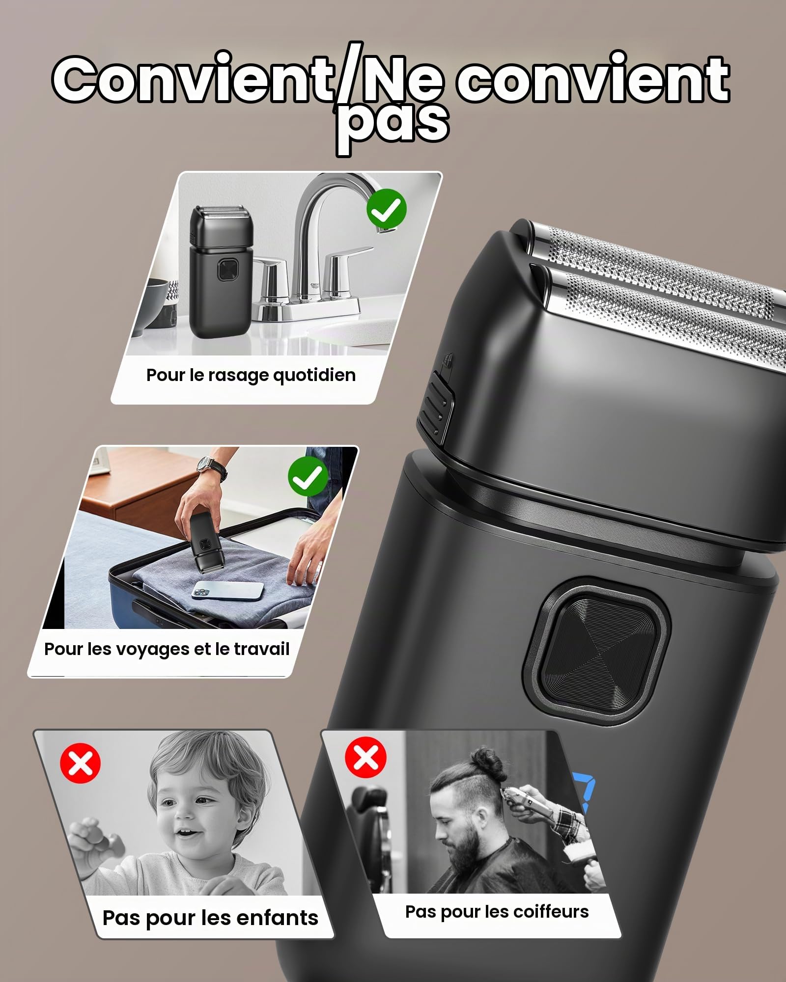 Rasoir Électrique Homme, Foil Shaver, Double Grille Flexible, IPX6 Étanche, 2 Vitesses, Écran LED, Recharge USB, Rasage Wet & Dry, Rasoir Barbe Portable avec Verrouillage Voyage
