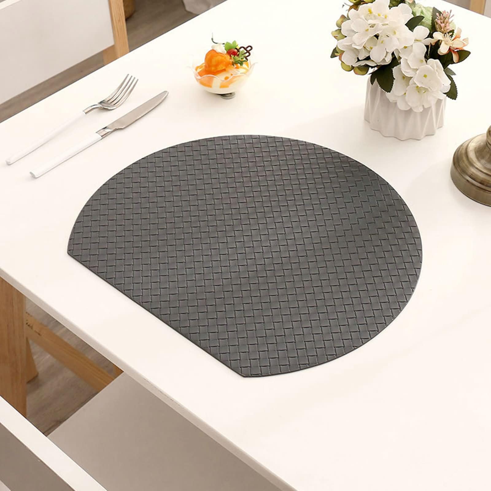 Manteles Individuales 8 PCS, 33 x 38 CM Individuales Cuero Gris Oscuro, Semicírculo con Color Sólido